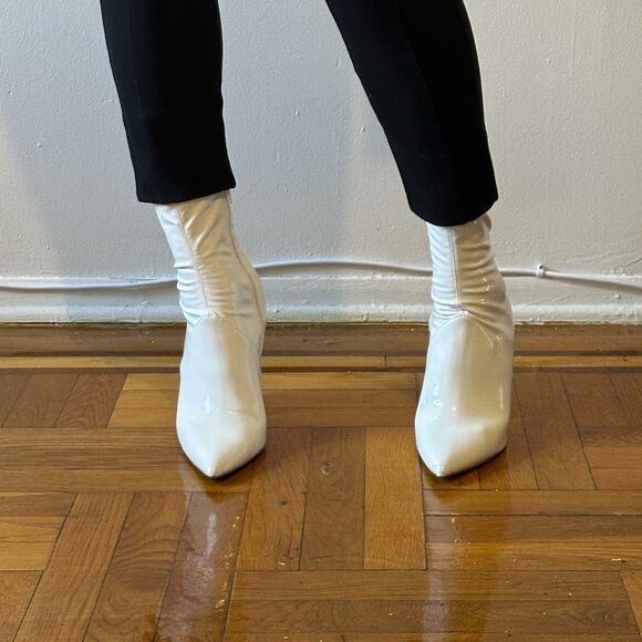 Steve Madden Slade White Patent Sock Ankle Bootie White Size 11 - Picture 5 of 8